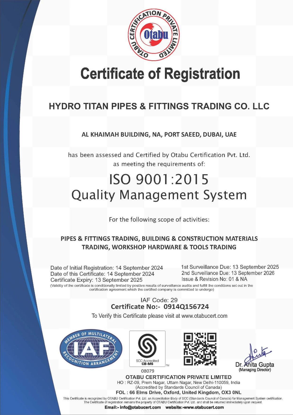 ISO 9001:2015 certificate